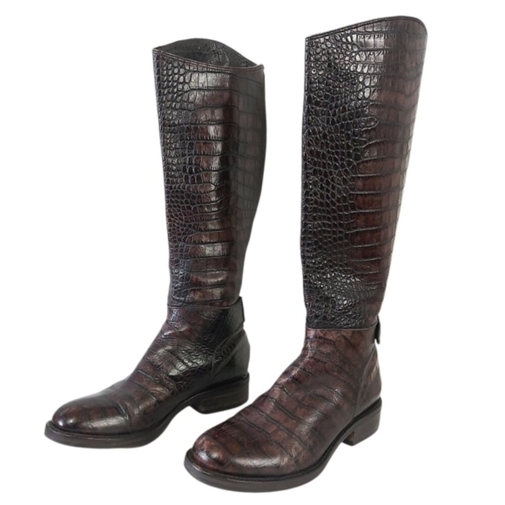Ma & Lo Equestrian Horsegirl Crocodile Tall Riding Boots 38 EU Brown Leather